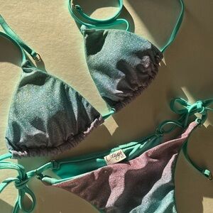 Shimmery Teal and Purple Bikini Set